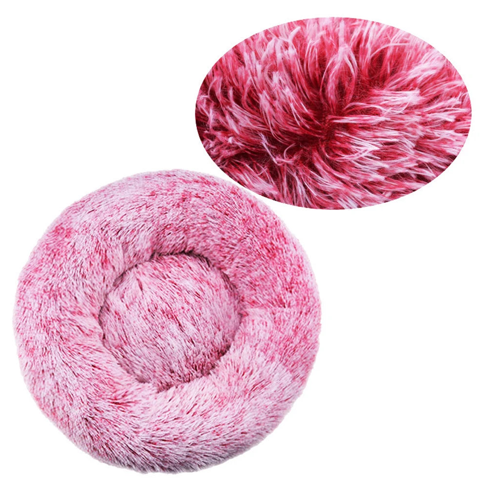 Round Dog Bed Plush Winter Warm Washable For Small Medium Large Dogs Cats