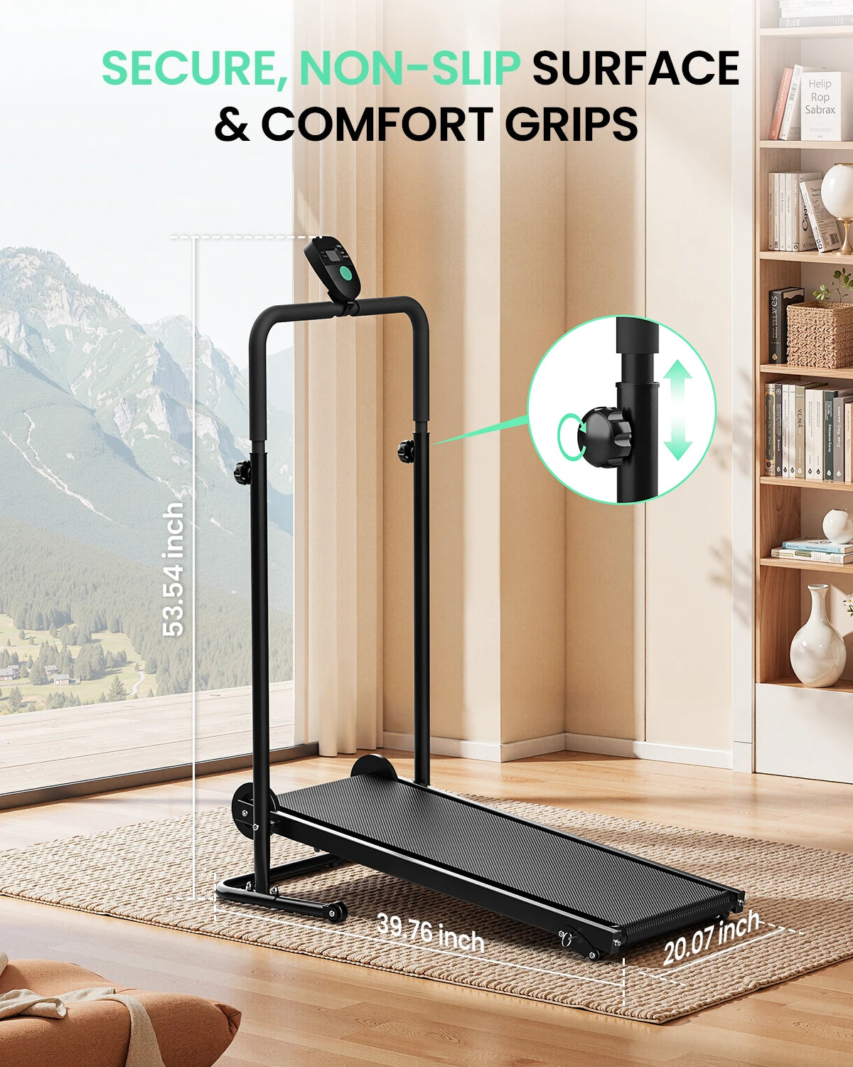 AKLUER Motorless Treadmill With Dual Flywheels Fixed Incline And LCD Monitor For Home Gym