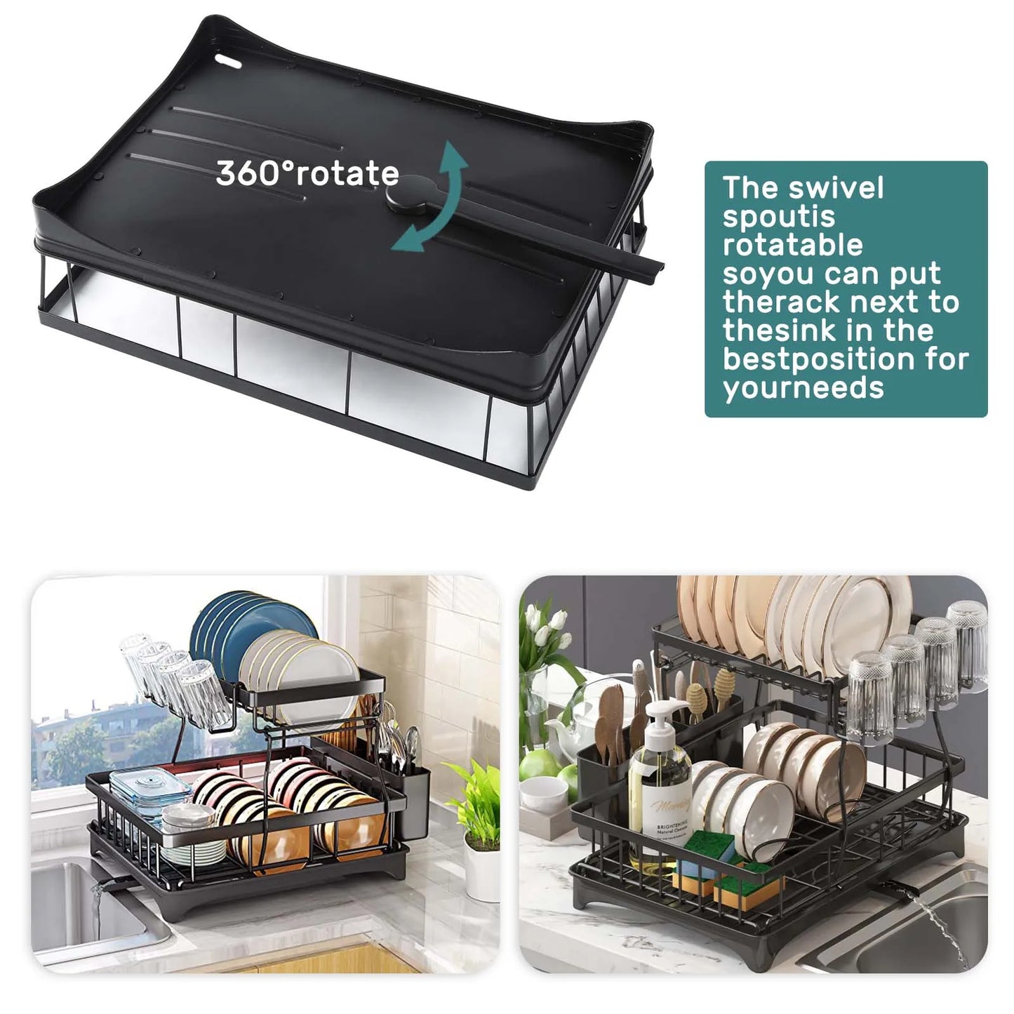 Dish Drying Rack Two Tier Removable Large Capacity For Home Kitchens