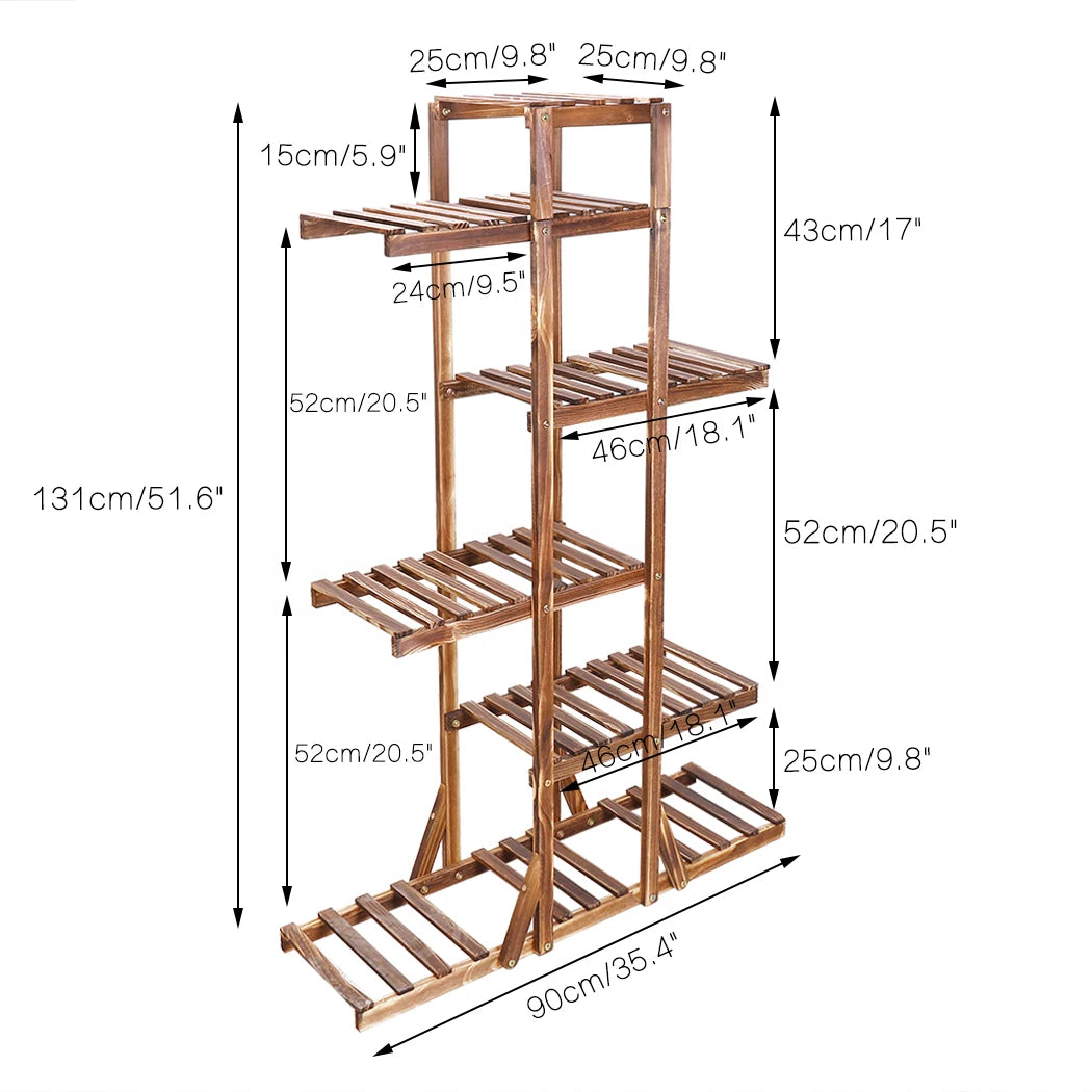 Bring Nature Up 6-Tier Carbonized Wood Plant Stand