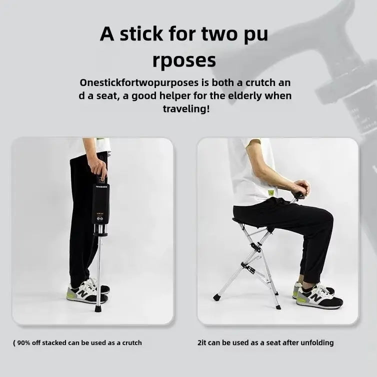 2-In-1 Portable Folding Cane Chair For Outdoors Quick Fold Three-Leg Seat