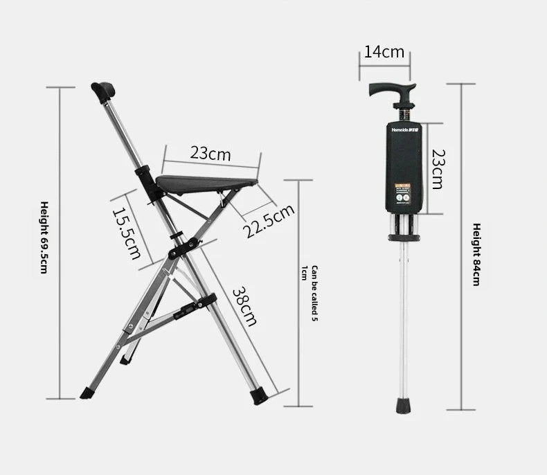 2-In-1 Portable Folding Cane Chair For Outdoors Quick Fold Three-Leg Seat