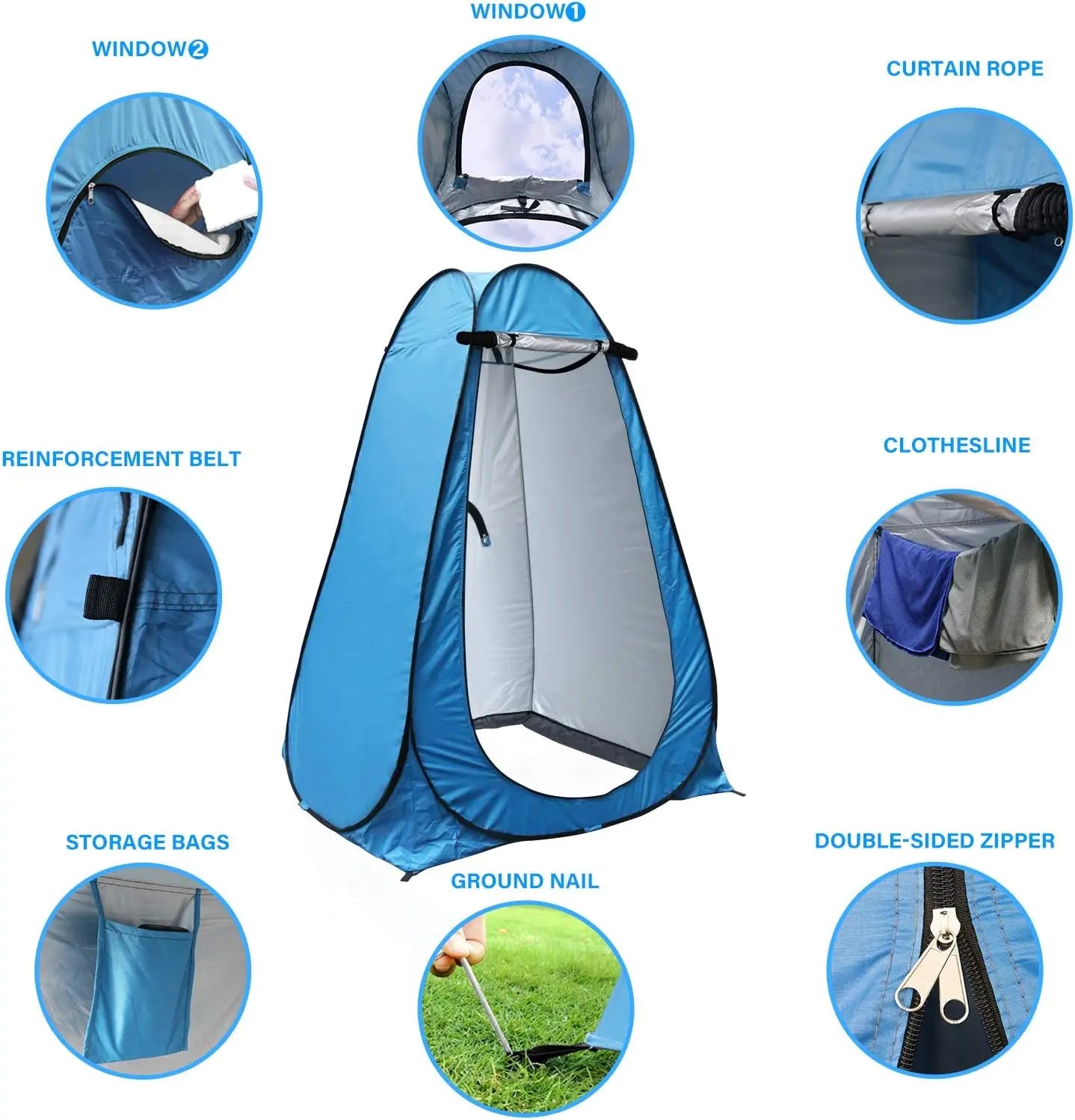 Blue Two Person Pop Up Privacy Shower Tent For Outdoor Camping