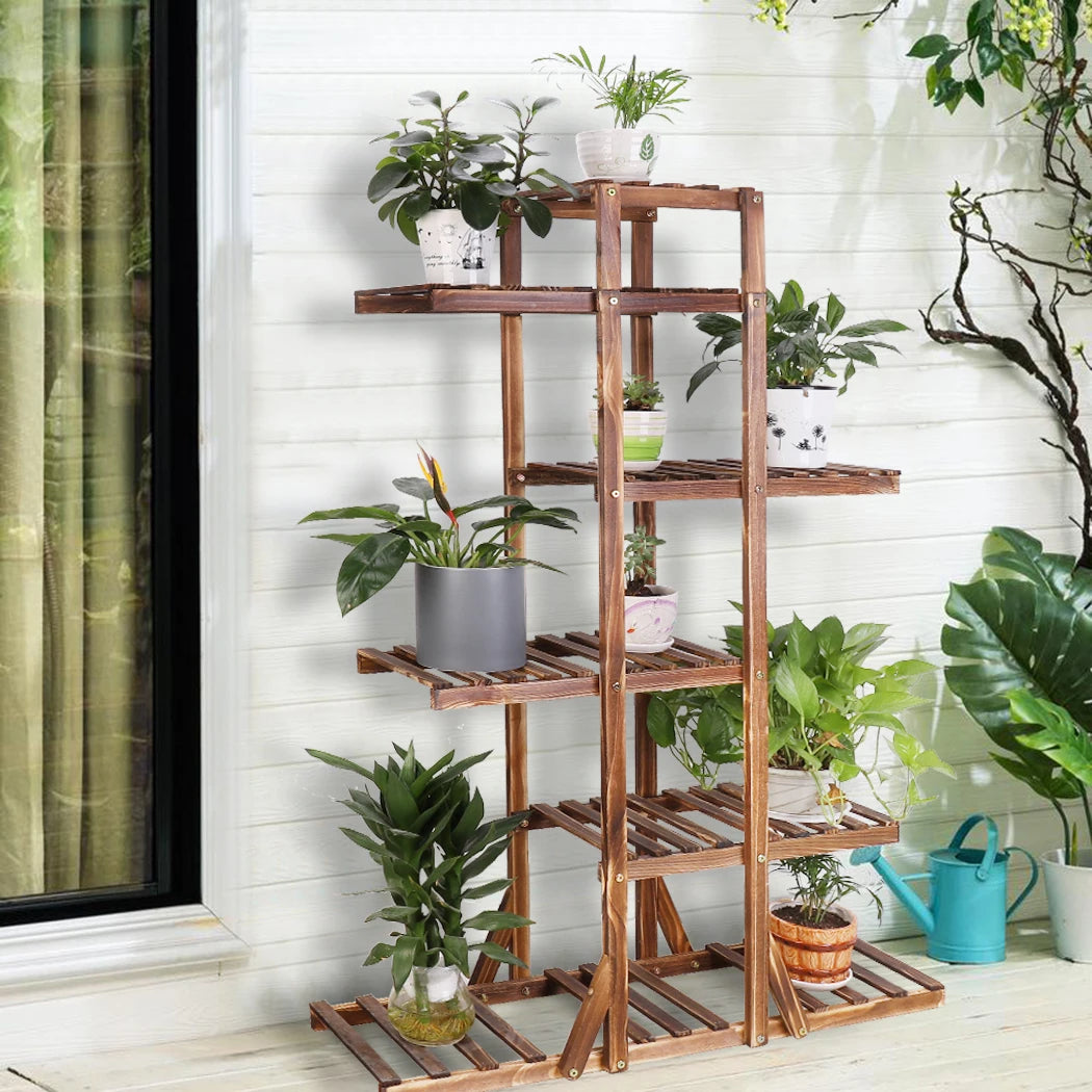 Bring Nature Up 6-Tier Carbonized Wood Plant Stand