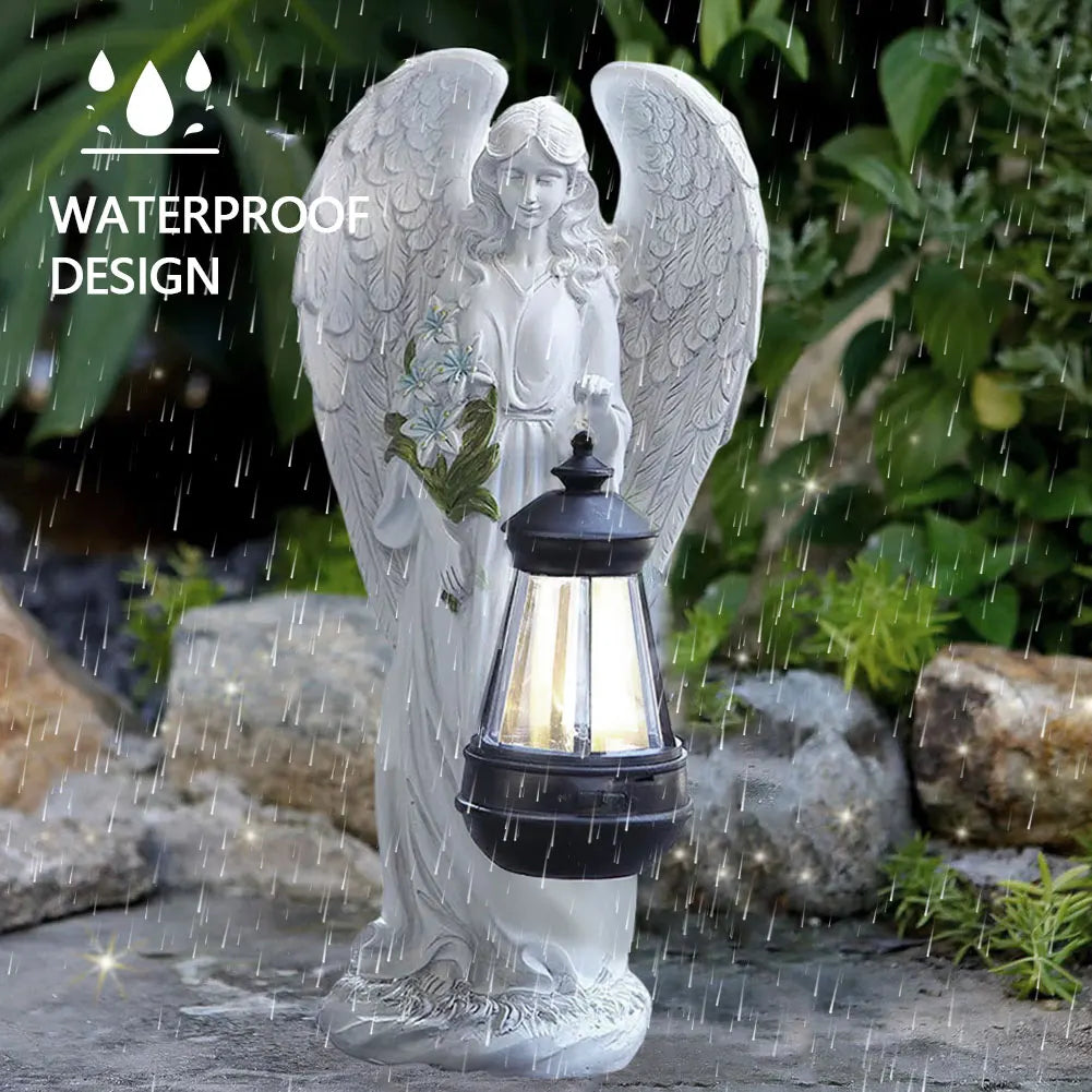 Solar Angel Statue Light Alloet Auto On Off Waterproof Garden Decor Enthusiasts