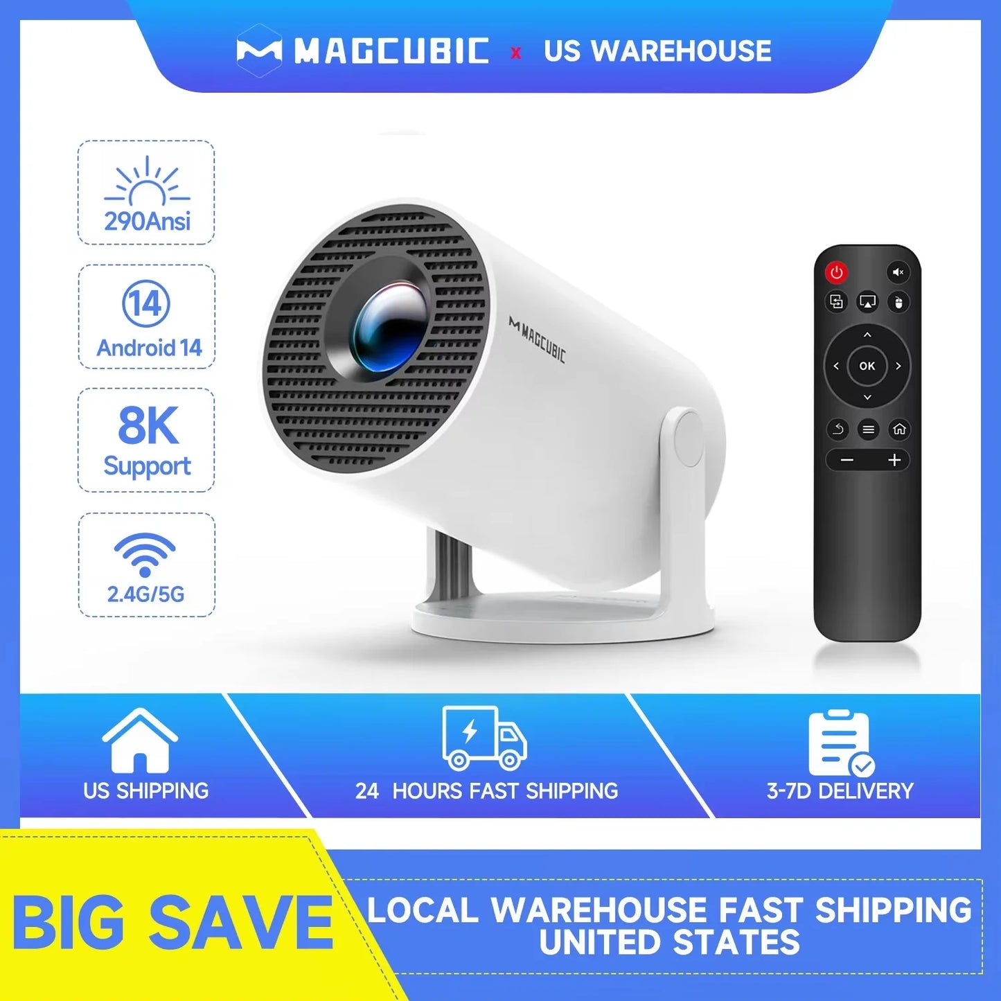 Portable 8K Home Theater Projector with Android 14 & WiFi 6