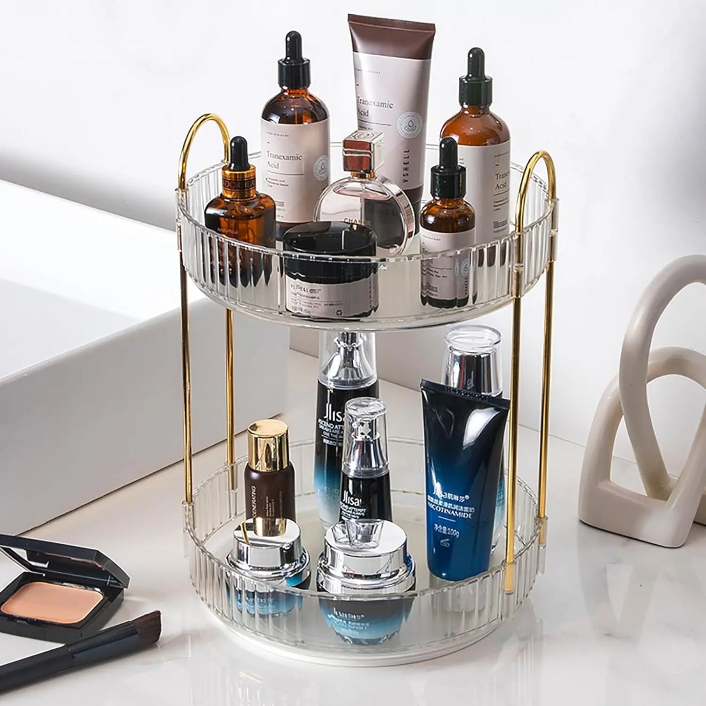 360° Rotating Makeup Organizer with Adjustable Storage