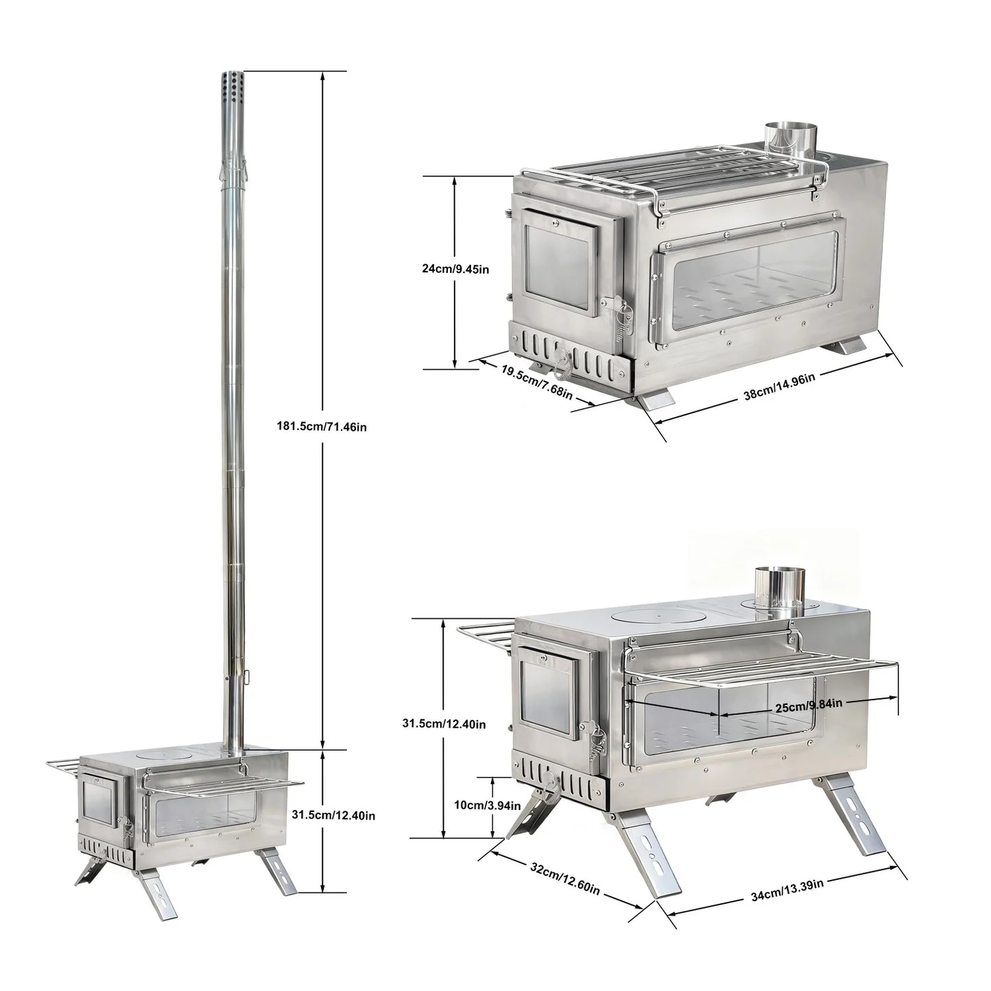 Portable Camping Wood Stove Stainless Steel Outdoor Heating For Campers 7 Pipes