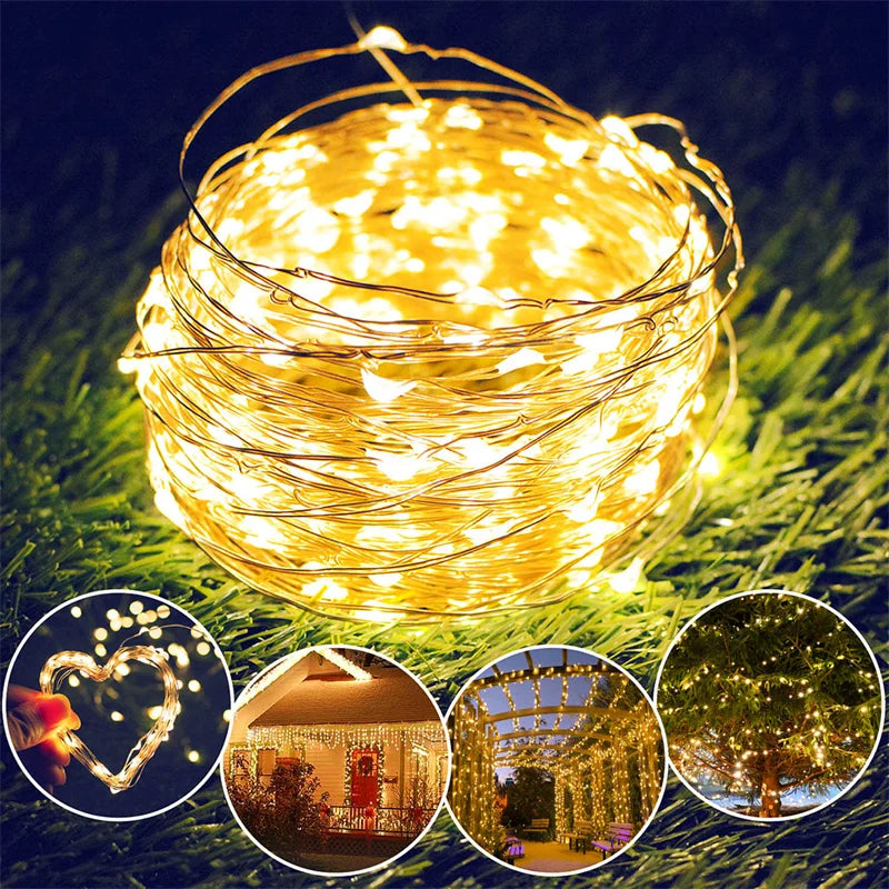USB Led Fairy Lights Copper Wire 20M 200LED Outdoor String For Christmas Decor