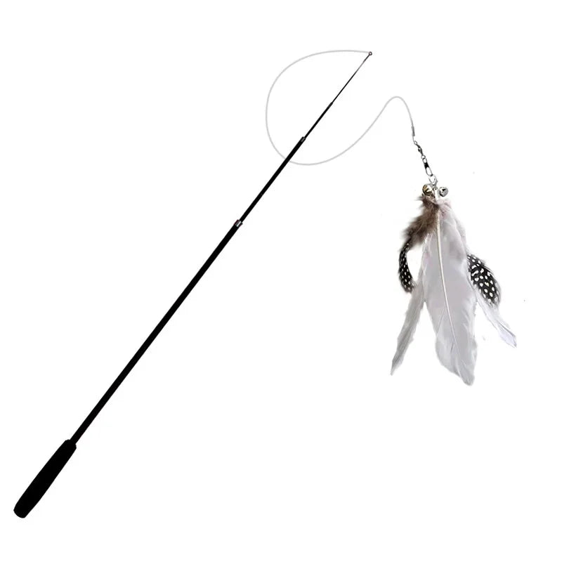 Telescopic Cat Wand Toy With Feather Attachments Durable Boredom Relief