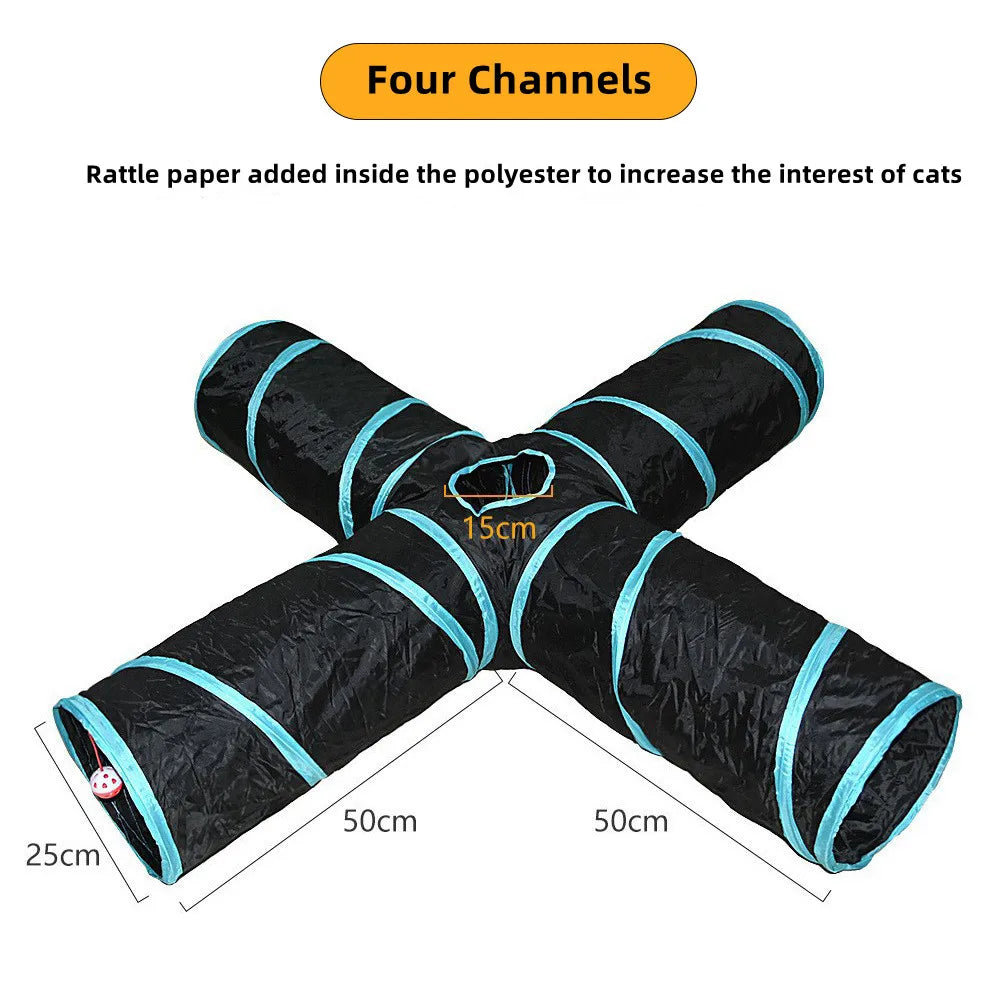 Foldable Cat Tunnel Toy For Indoor Play Breathable Fabric