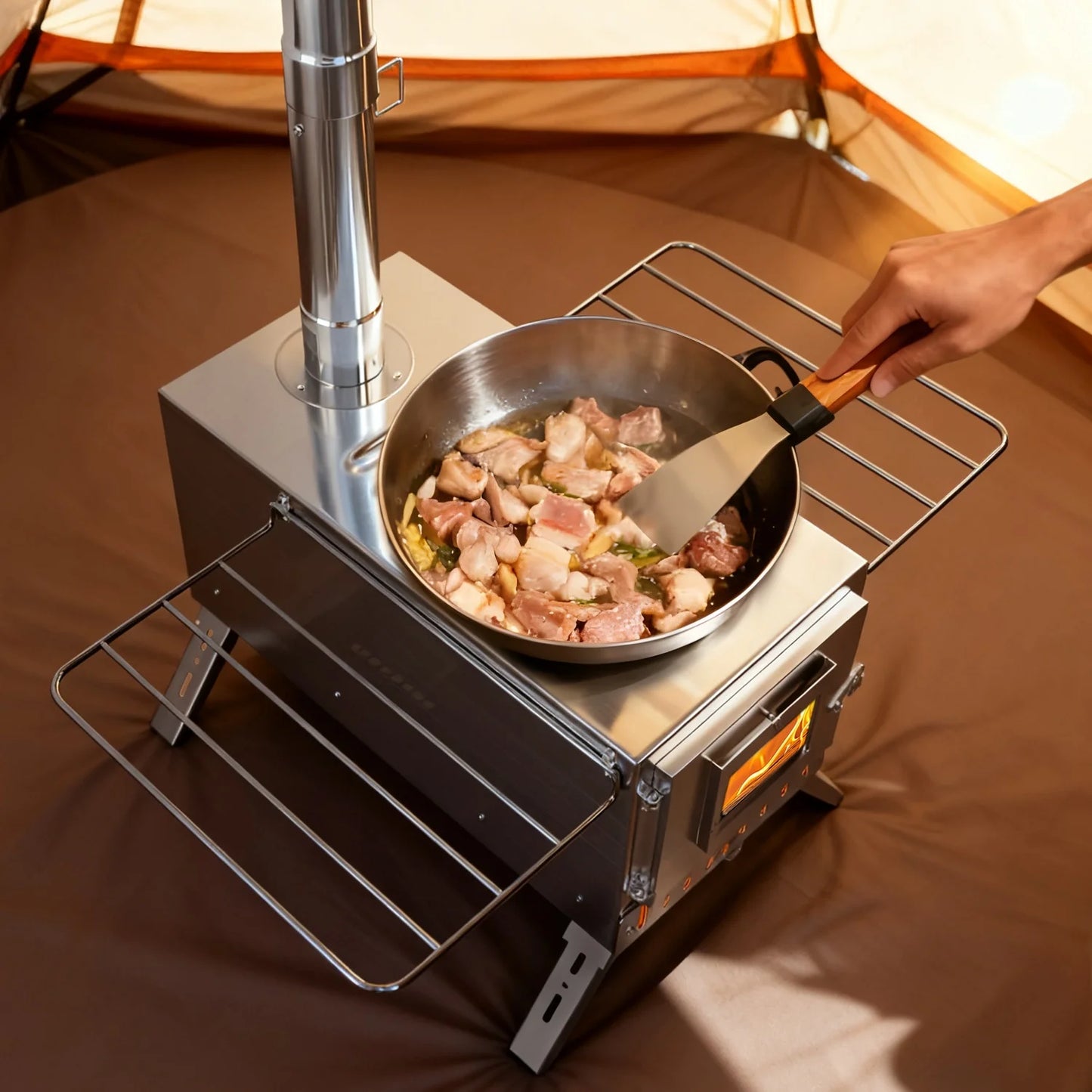 Portable Camping Wood Stove Stainless Steel Outdoor Heating For Campers 7 Pipes