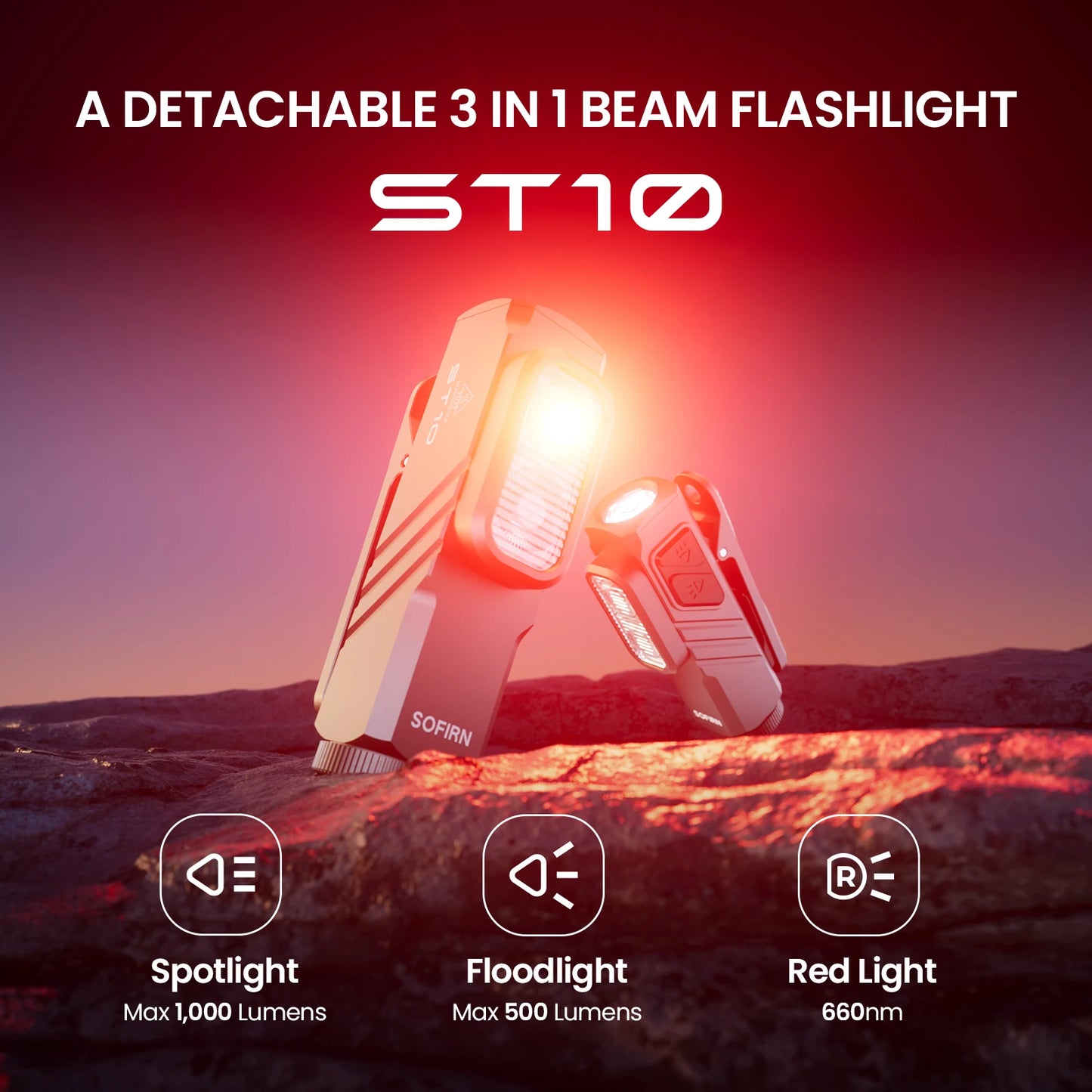 1000LM Rechargeable Mini LED Flashlight with Red Light