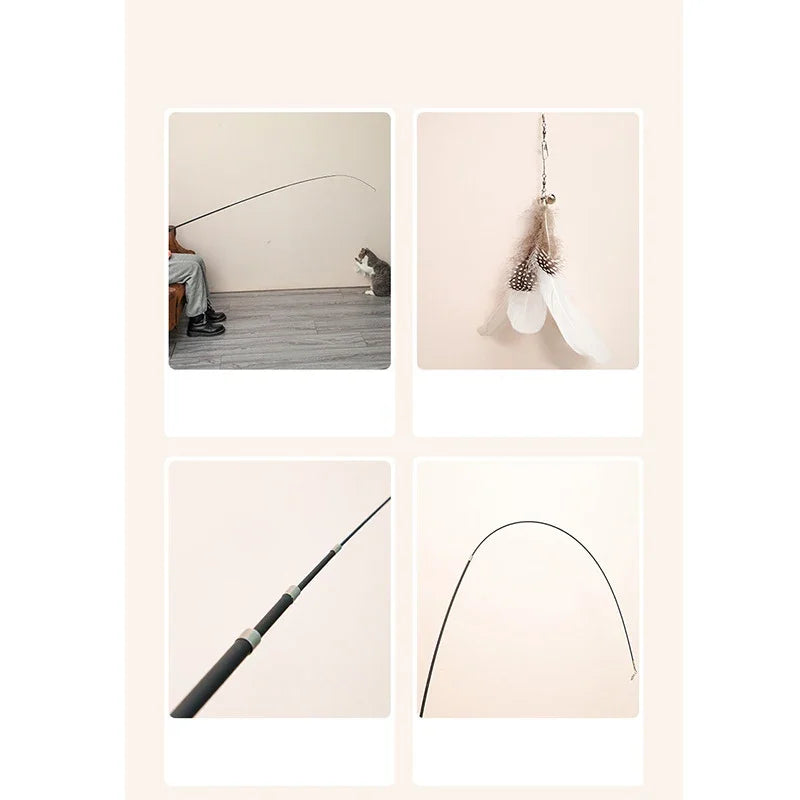 Telescopic Cat Wand Toy With Feather Attachments Durable Boredom Relief