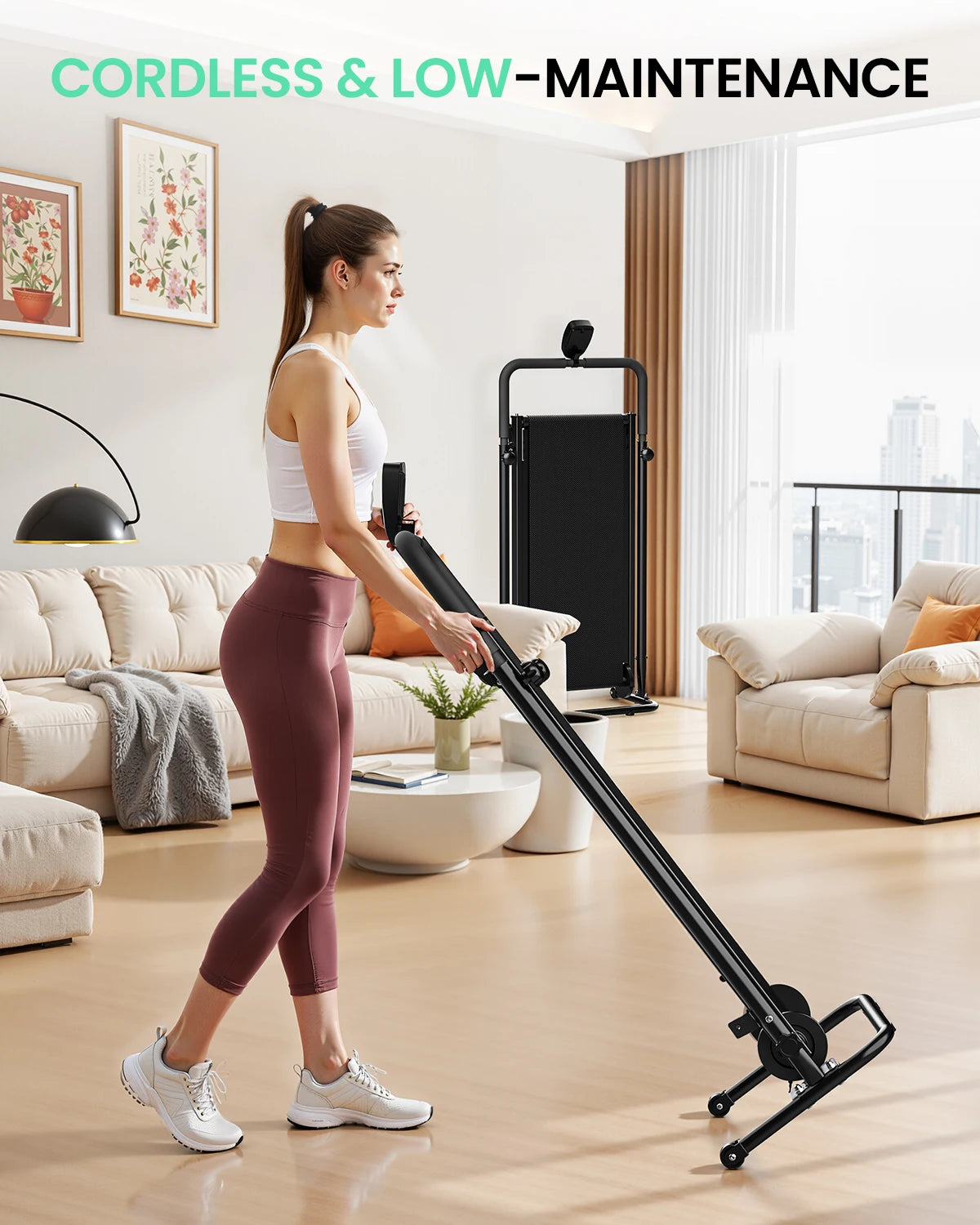AKLUER Motorless Treadmill With Dual Flywheels Fixed Incline And LCD Monitor For Home Gym