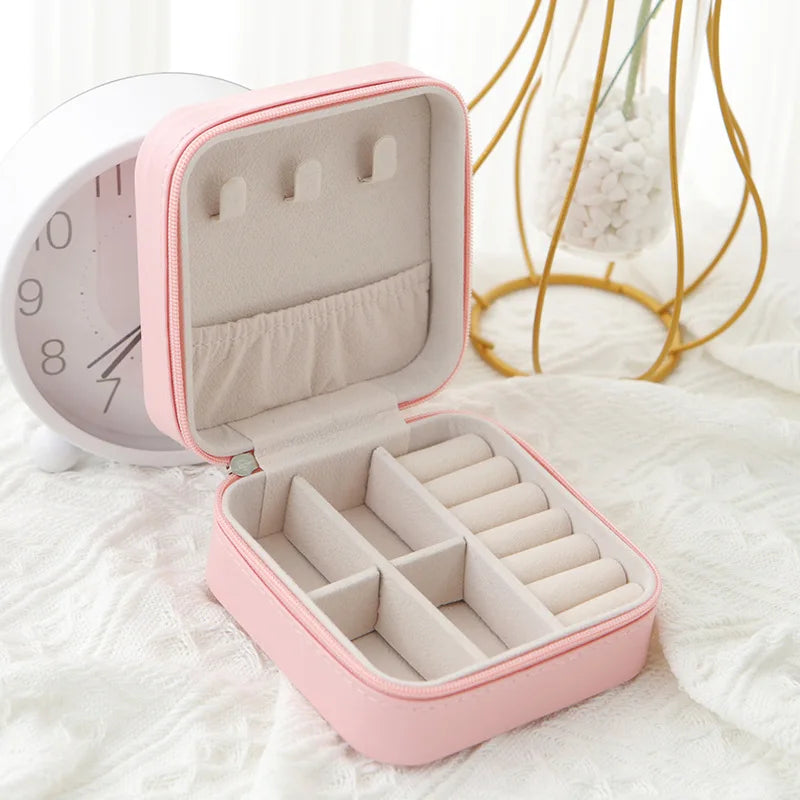 SHFY Travel Leather Jewelry Box For Ladies Elegant Single Layer Carry Case Pink