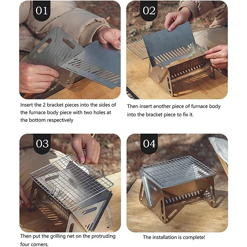 YEGBONG Portable Folding Barbecue Grill Outdoor Easy Assembly Stainless Steel