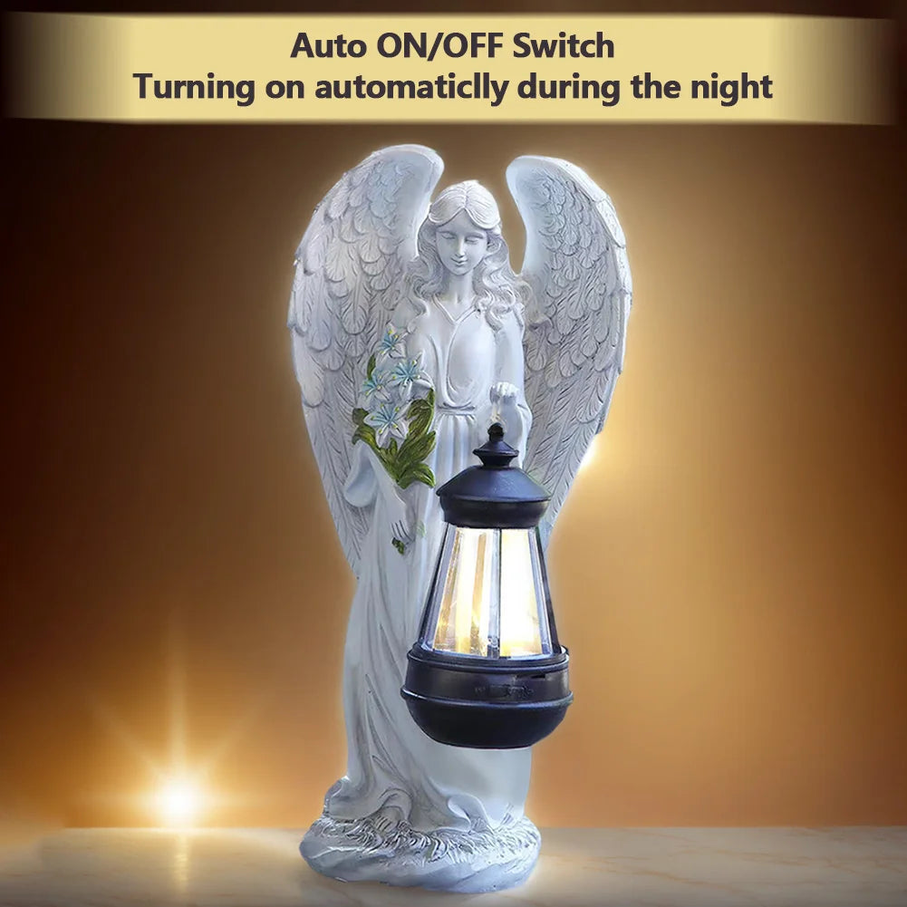 Solar Angel Statue Light Alloet Auto On Off Waterproof Garden Decor Enthusiasts
