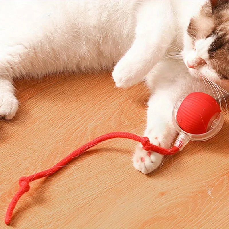 Automatic Interactive Cat Ball Toy Rechargeable With Faux Tail