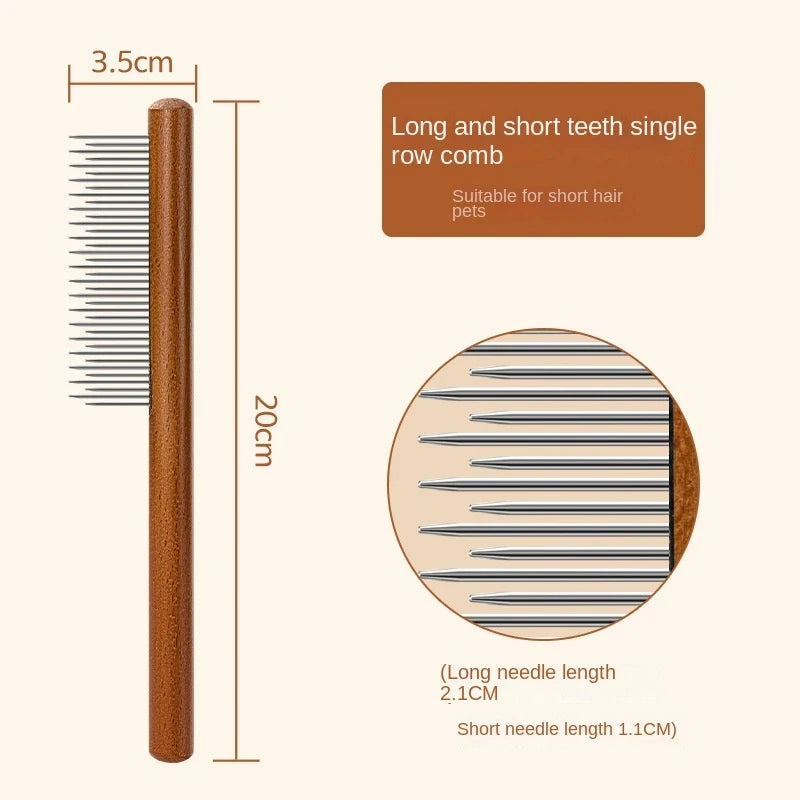 Stainless Steel Cat Comb With Wooden Handle For Grooming And Hair Removal
