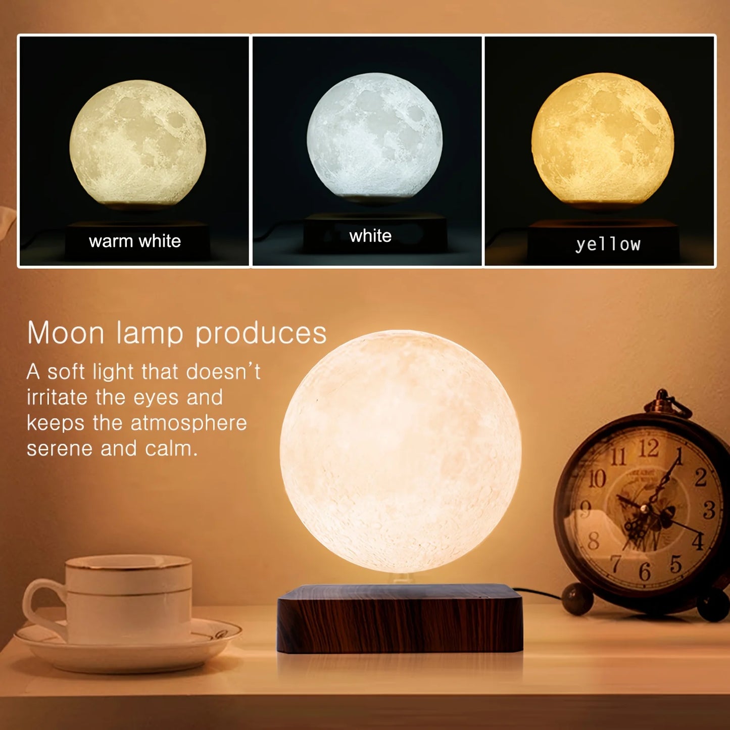 Mexllex Magnetic Floating Moon Lamp 3 Color Temp Gift