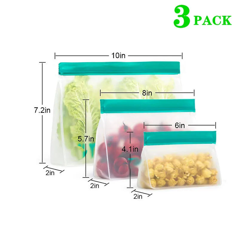 Reusable PEVA Food Storage Bag Leakproof Freezer Safe Stand Up For Fresh Produce