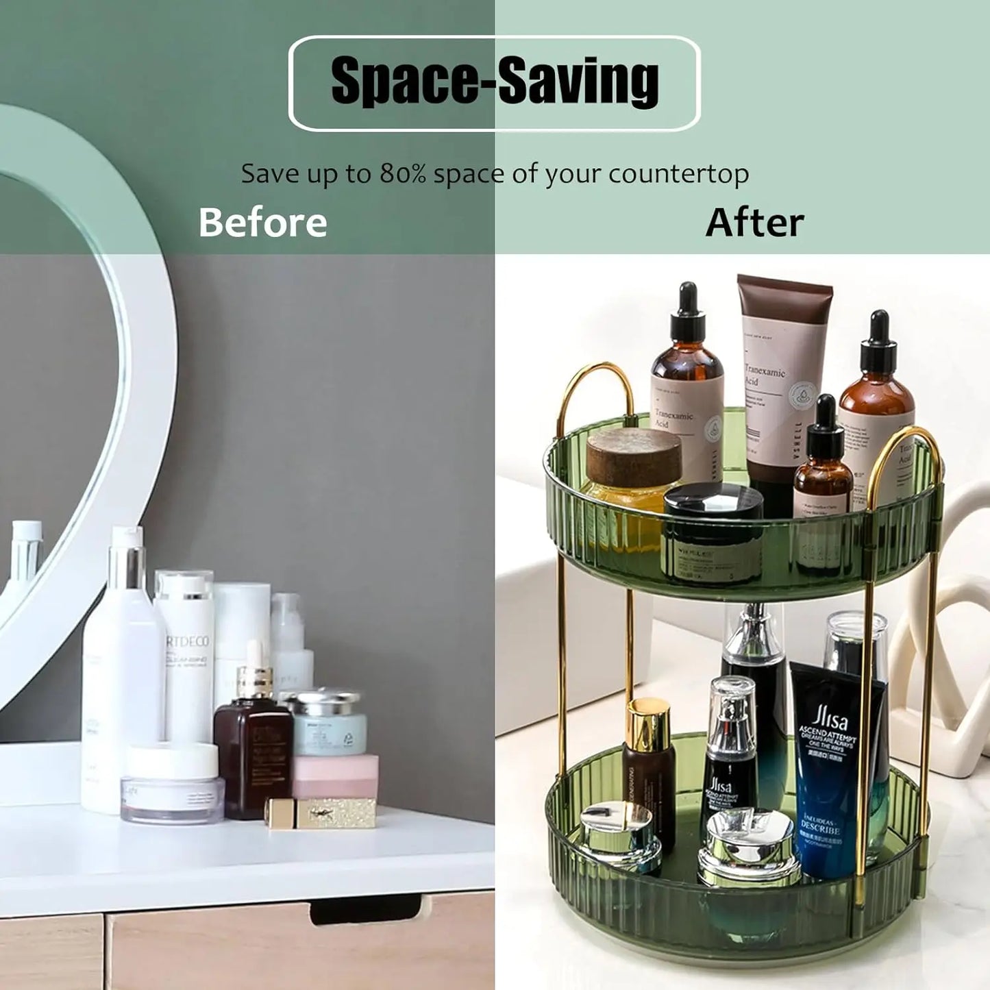 360° Rotating Makeup Organizer with Adjustable Storage