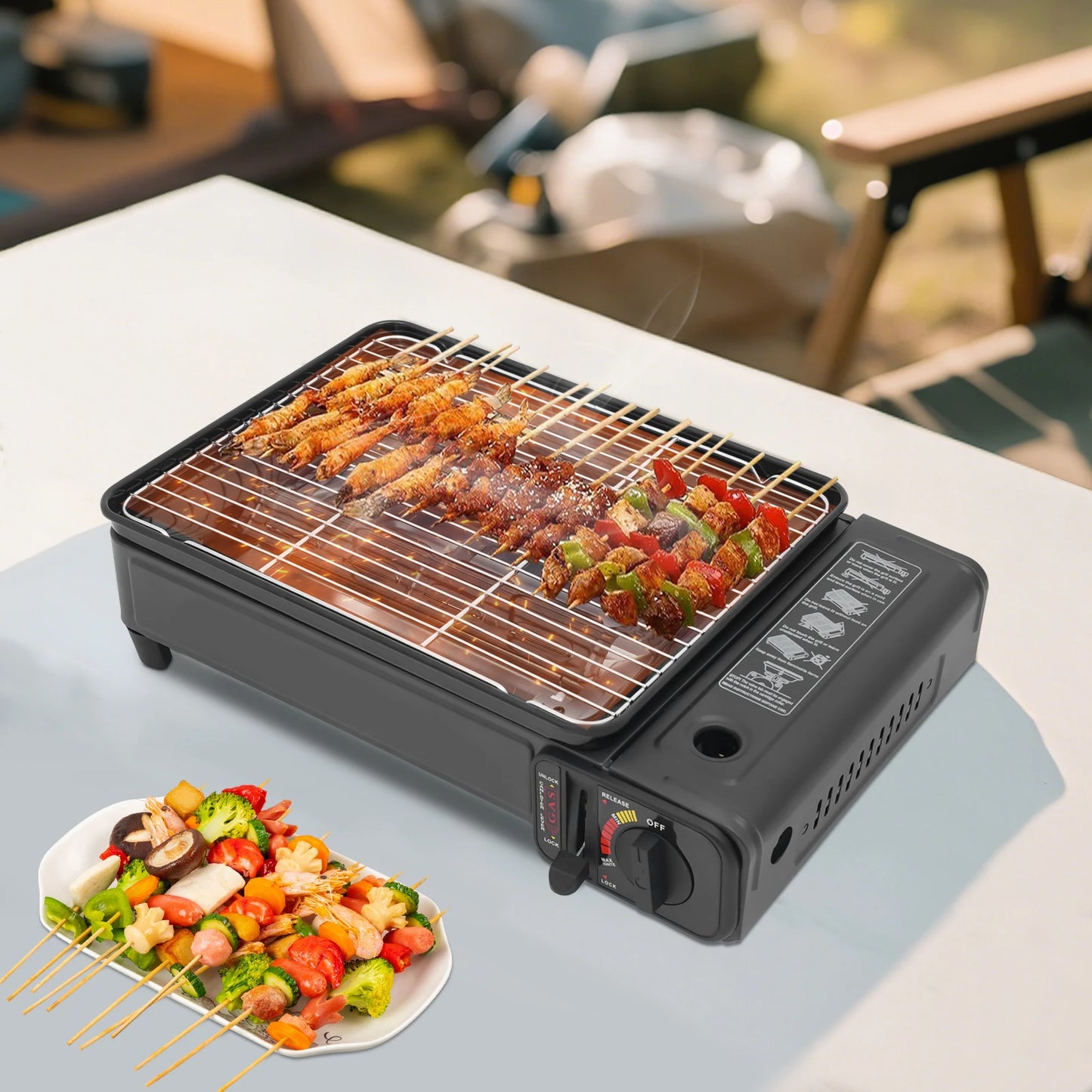 Portable Butane Gas Grill Stove 2.2KW With Carry Case For Camping