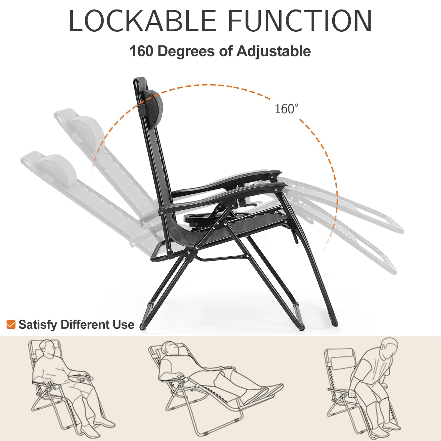 Relax & Recline Zero Gravity Lounge Chair with Cup Holder