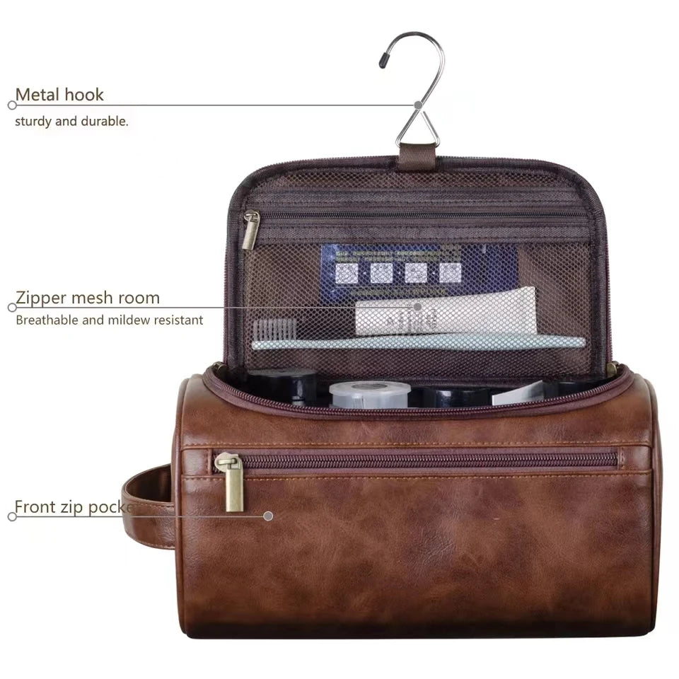 Leather Toiletry Bag Dopp Kit Hanging Travel Organizer For Men And Women