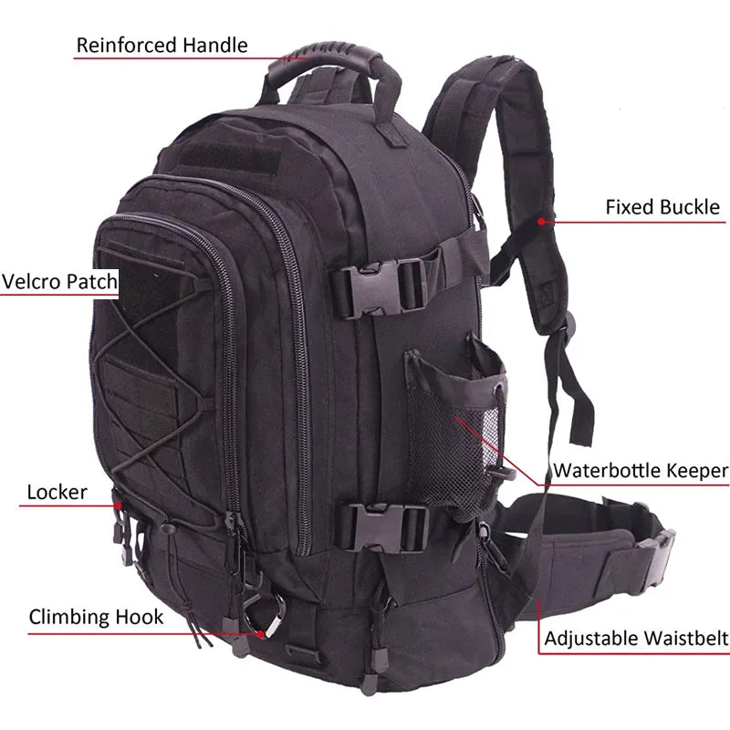 LQARMY 65L Military Tactical Backpack Molle Rucksack For Outdoor Adventurers