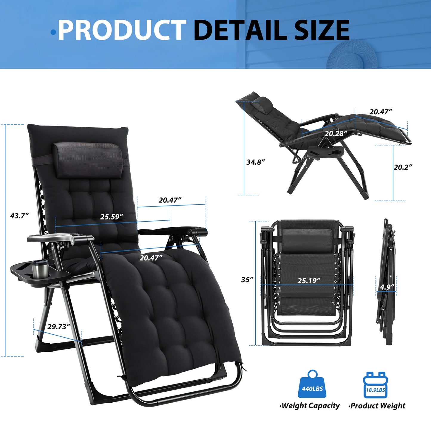 Kick Back & Relax Zero Gravity Cushioned Outdoor Chair