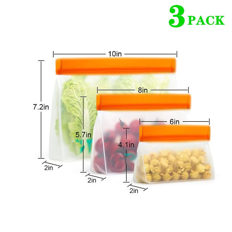 Reusable PEVA Food Storage Bag Leakproof Freezer Safe Stand Up For Fresh Produce