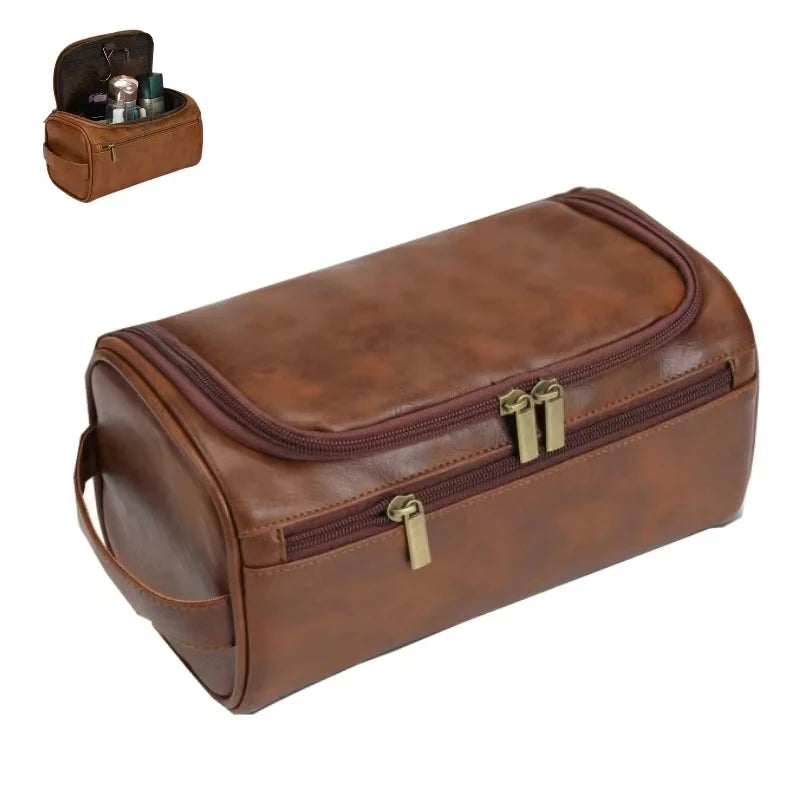 Leather Toiletry Bag Dopp Kit Hanging Travel Organizer For Men And Women