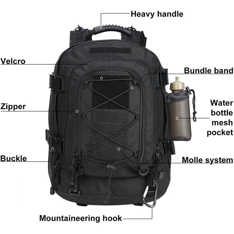 LQARMY 65L Military Tactical Backpack Molle Rucksack For Outdoor Adventurers
