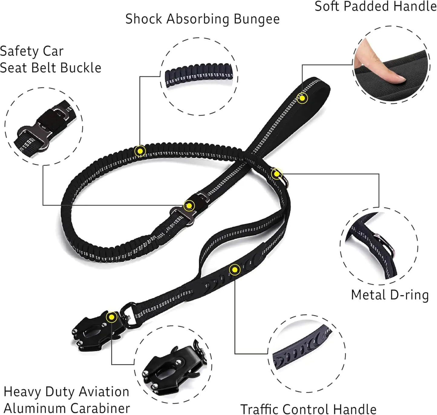 Reflective Shock Absorbing Tactical Dog Leash for Large Dogs