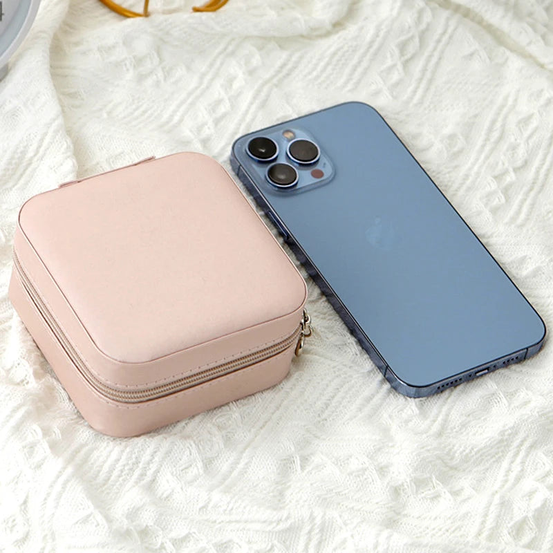 SHFY Travel Leather Jewelry Box For Ladies Elegant Single Layer Carry Case Pink