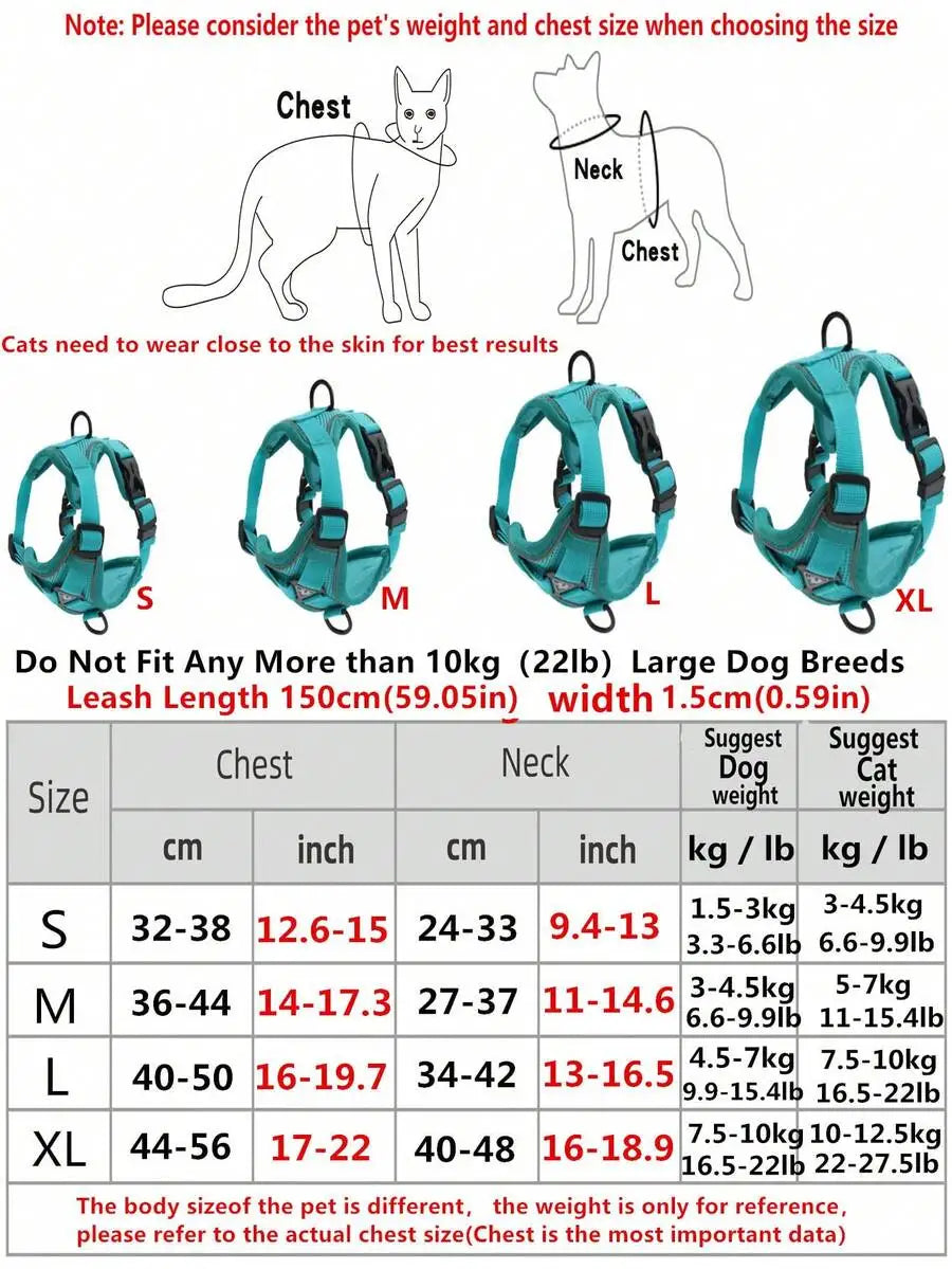 Reflective Pet Harness And Leash Set For Dogs And Cats EscapeProof Adjustable