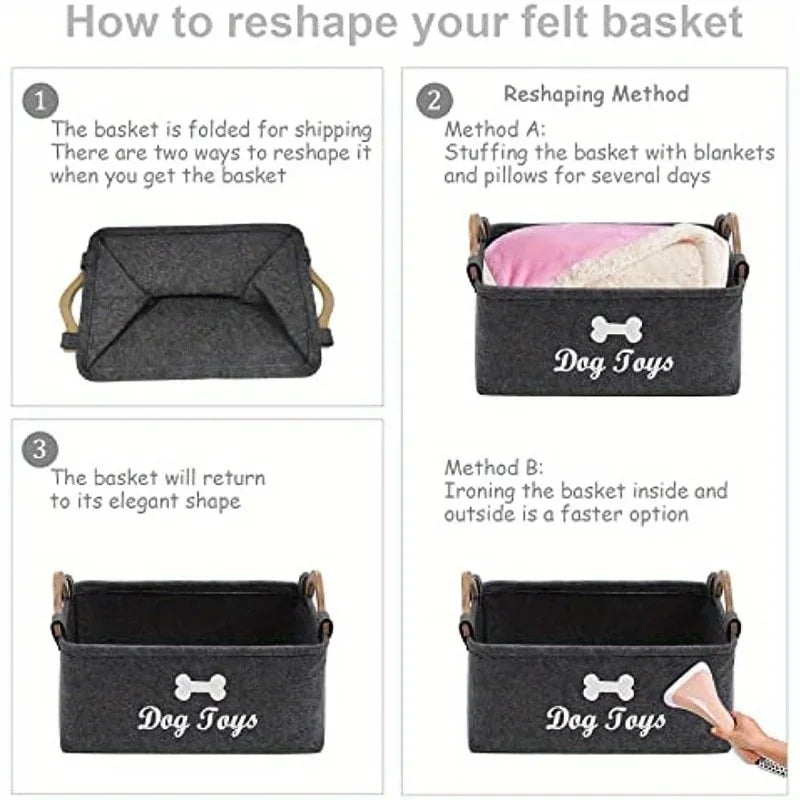 Felt Dog Toy Box Storage Basket For Pet Organization Essentials