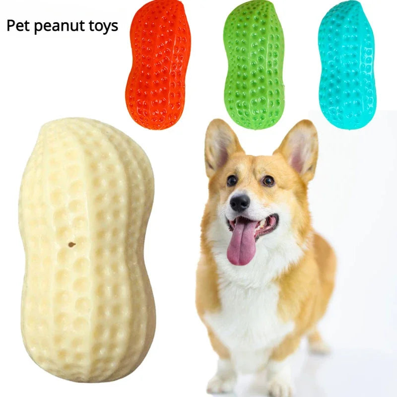 Peanut Shaped Dog Chew Toy Squeaky Interactive Rubber Pet Toy