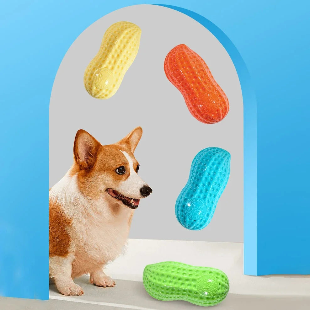 Peanut Shaped Dog Chew Toy Squeaky Interactive Rubber Pet Toy