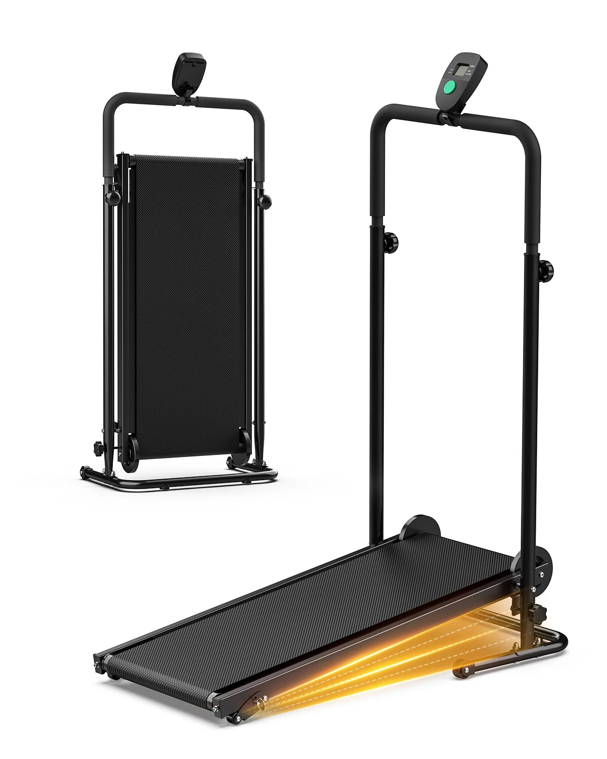 AKLUER Motorless Treadmill With Dual Flywheels Fixed Incline And LCD Monitor For Home Gym