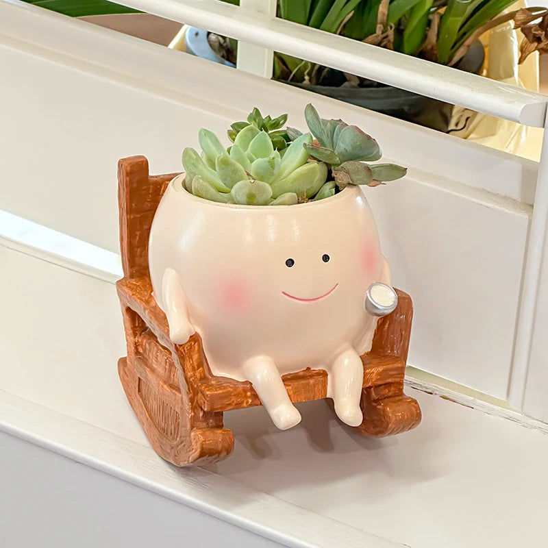 Whimsical Swing Flower Pot Cute Smiling Face Little Devil Desk Decor for Plants