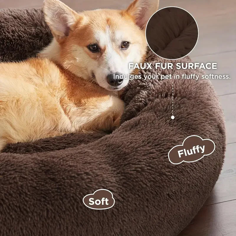 Round Dog Bed Plush Winter Warm Washable For Small Medium Large Dogs Cats