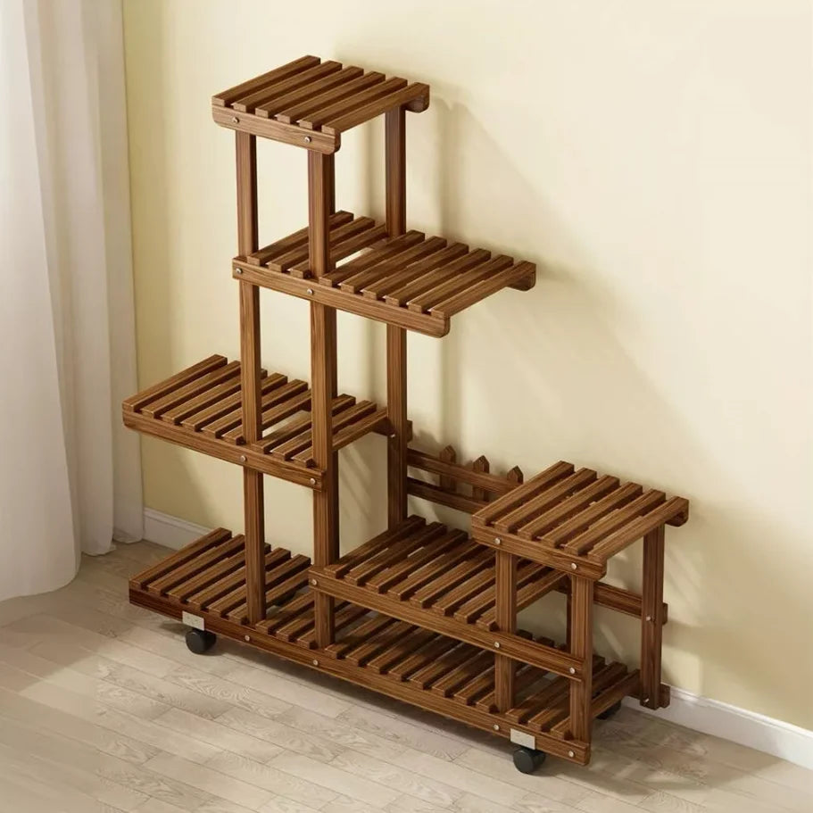 Move Your Garden 5-Tier Rolling Wood Plant Stand