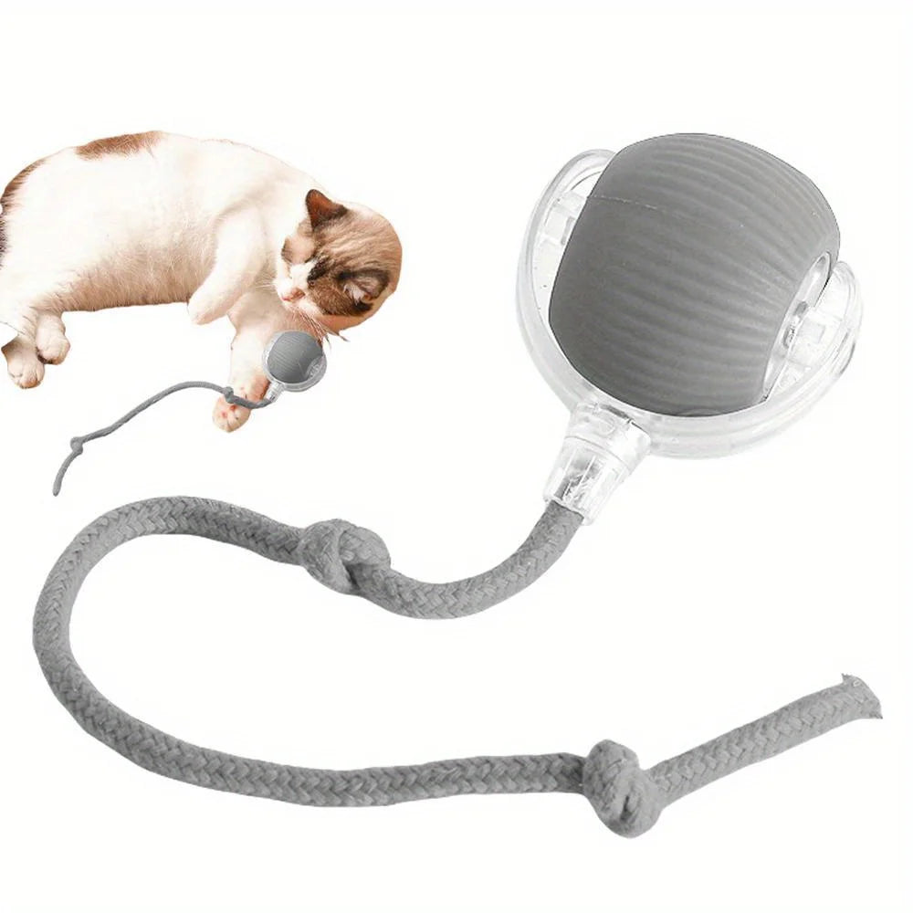 Automatic Interactive Cat Ball Toy Rechargeable With Faux Tail
