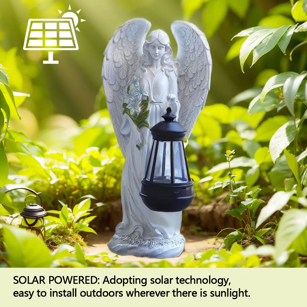 Solar Angel Statue Light Alloet Auto On Off Waterproof Garden Decor Enthusiasts