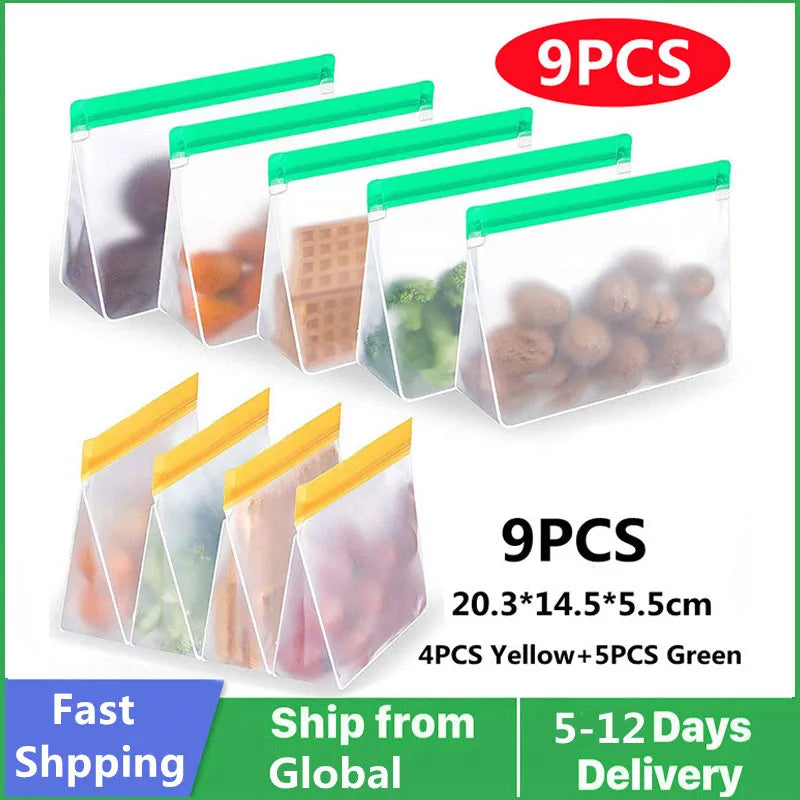 Reusable PEVA Food Storage Bag Leakproof Freezer Safe Stand Up For Fresh Produce