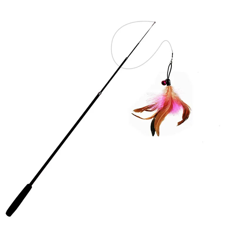 Telescopic Cat Wand Toy With Feather Attachments Durable Boredom Relief