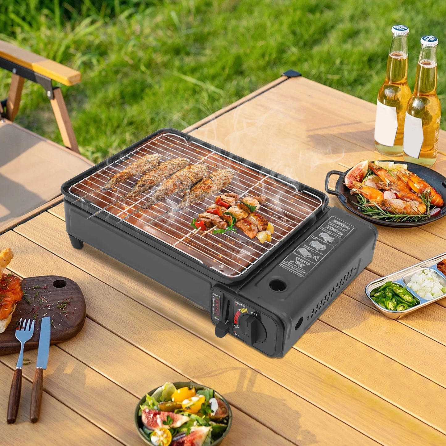 Portable Butane Gas Grill Stove 2.2KW With Carry Case For Camping